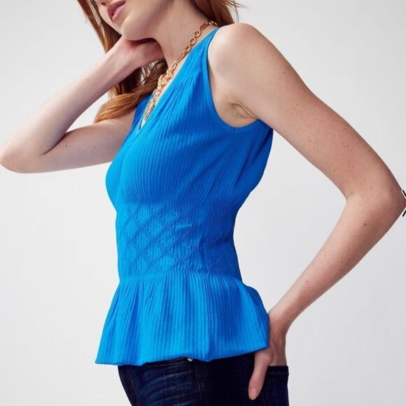 WhiteHouseBlackMarket Sleeveless Mixed Stitch Peplum Top Blue XL NWT - Picture 3 of 7